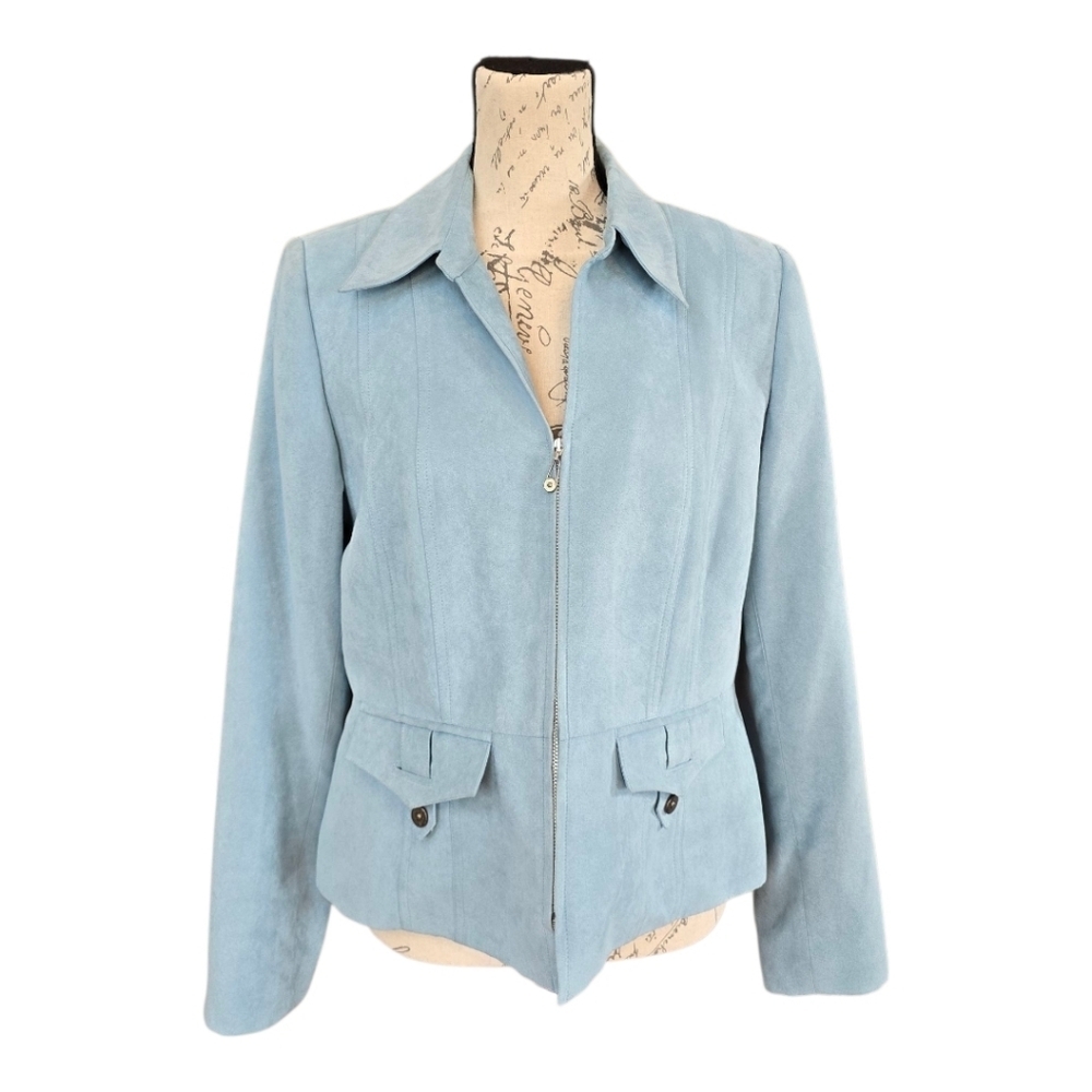 Tribal Blue Faux Suede Zip Blazer Jacket 10